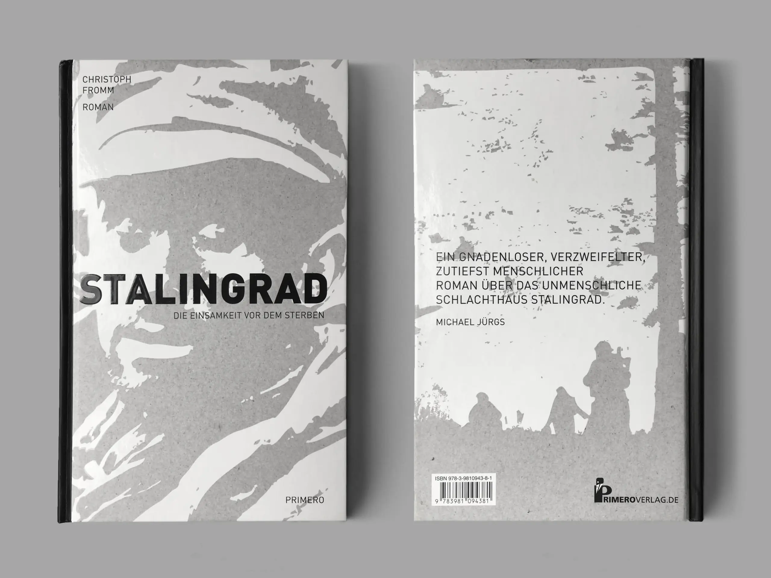 Individuelle Cover-Illustration und Buchgestaltung für den Roman ‚Stalingrad‘ von Christoph Fromm. Das Design vermittelt durch raue Grafik und kühle Kontraste die Härte und Isolation des historischen Stoffes.