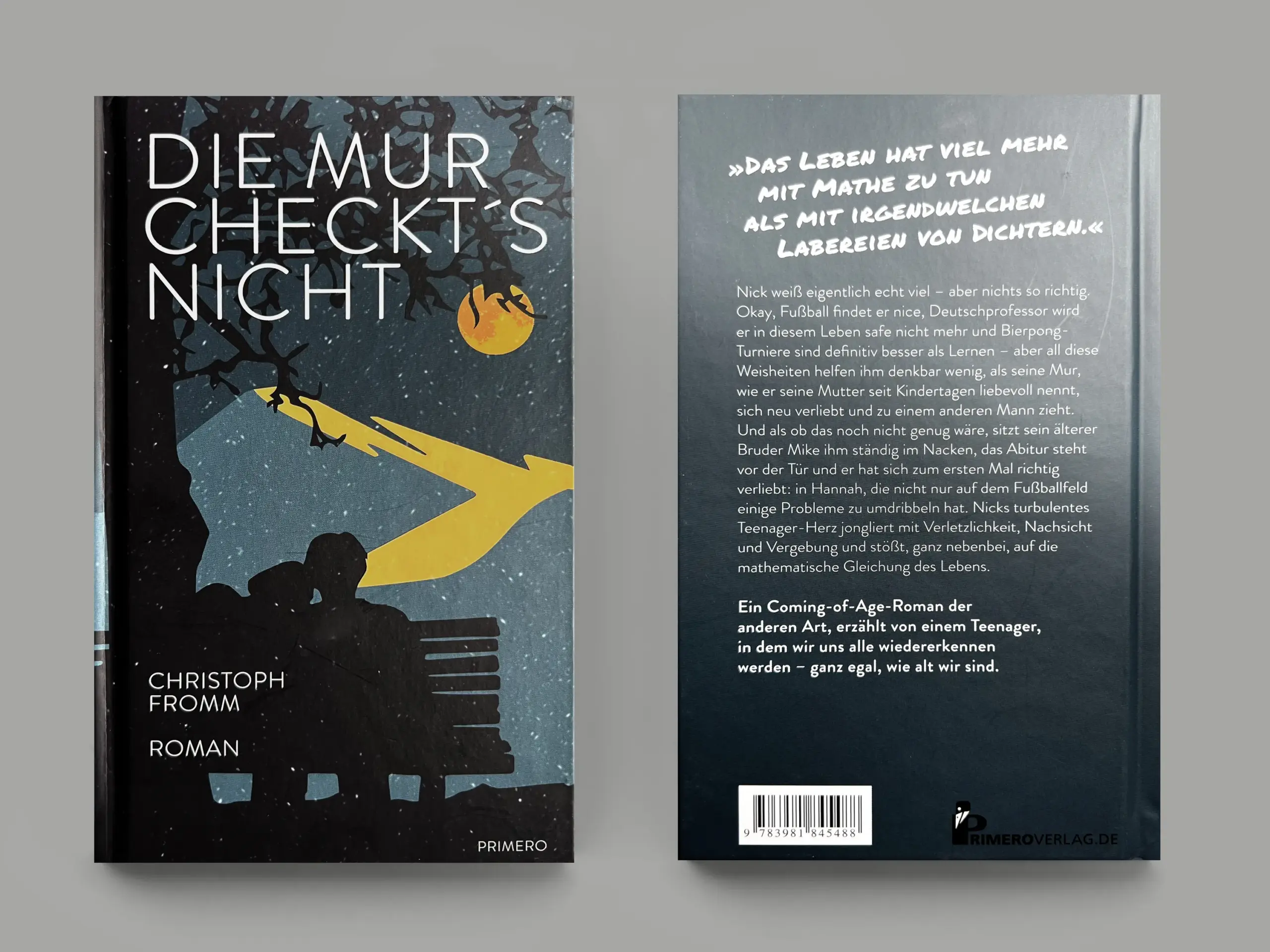 Coming-of-Age Coverdesign für den Jugendroman ‚Die Mur checkt’s nicht‘. Zeitgemäße Gestaltung für Jugendliteratur mit emotionalem Storytelling und moderner Layout-Struktur.