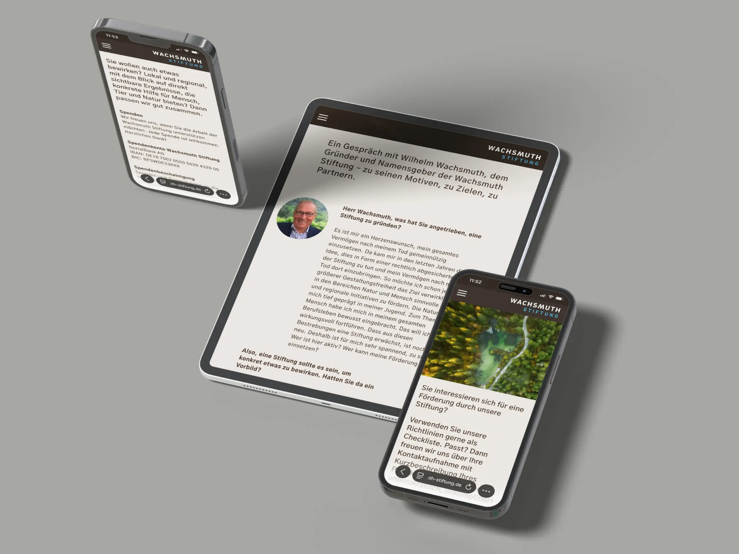 Barrierefreies Webdesign für die Wachsmuth-Stiftung. Sympathische und übersichtliche Benutzeroberfläche mit Fokus auf Gemeinnützigheit und transparente Information.